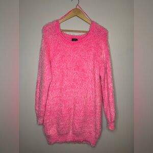 F&F Hot Pink Fuzzy Knit Sweater Tunic Pullover